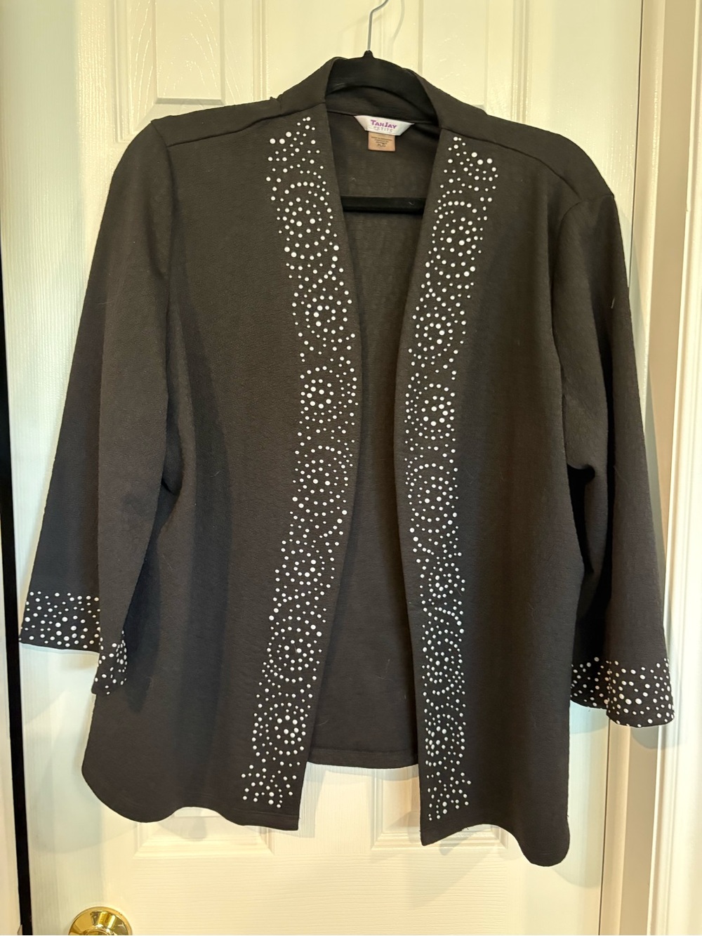 TanJay Black Open-Front Jacket with white dots Detailing